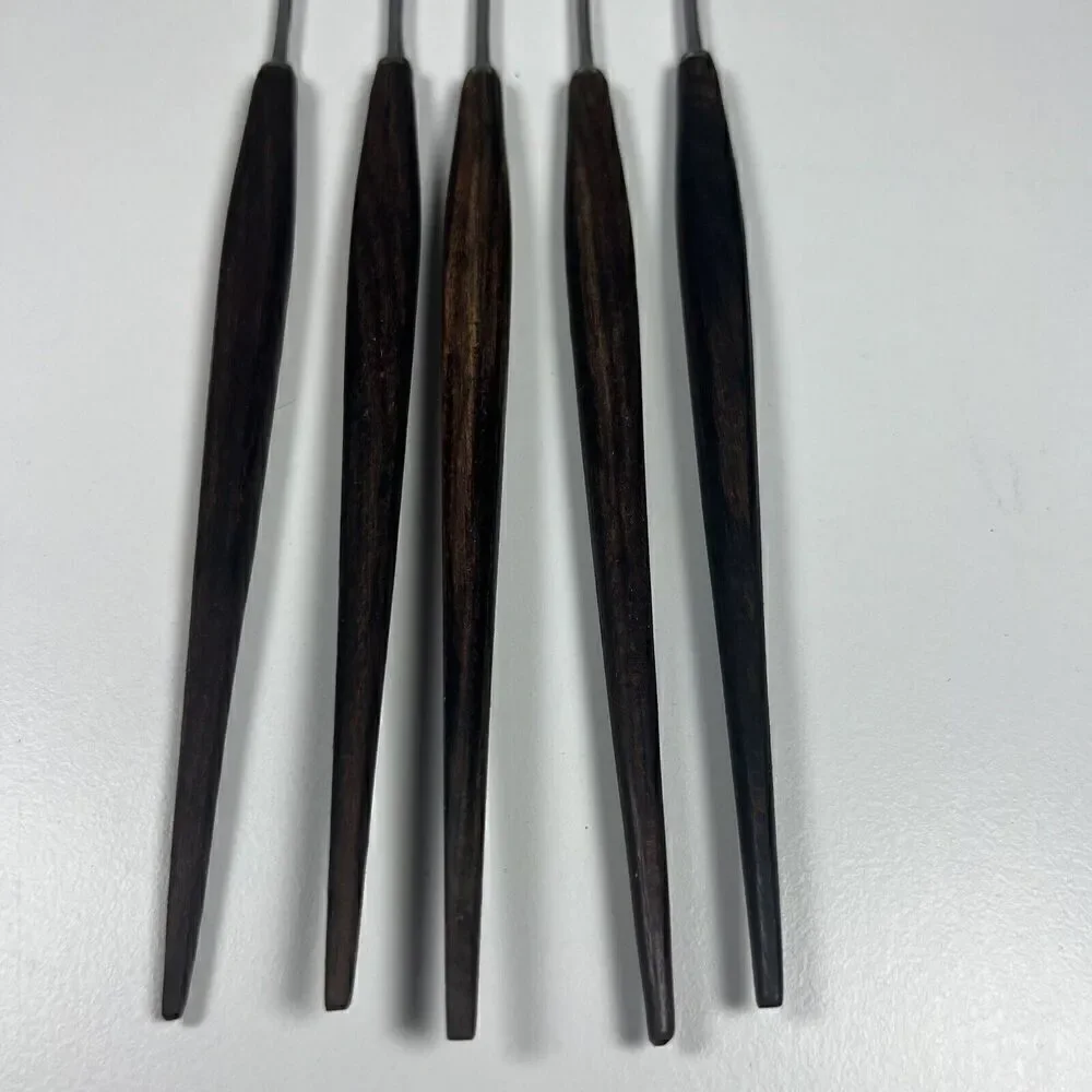 Vintage Fondue Fork Set 5 Dark Wood Handles Made in Japan Unbranded 10.5”